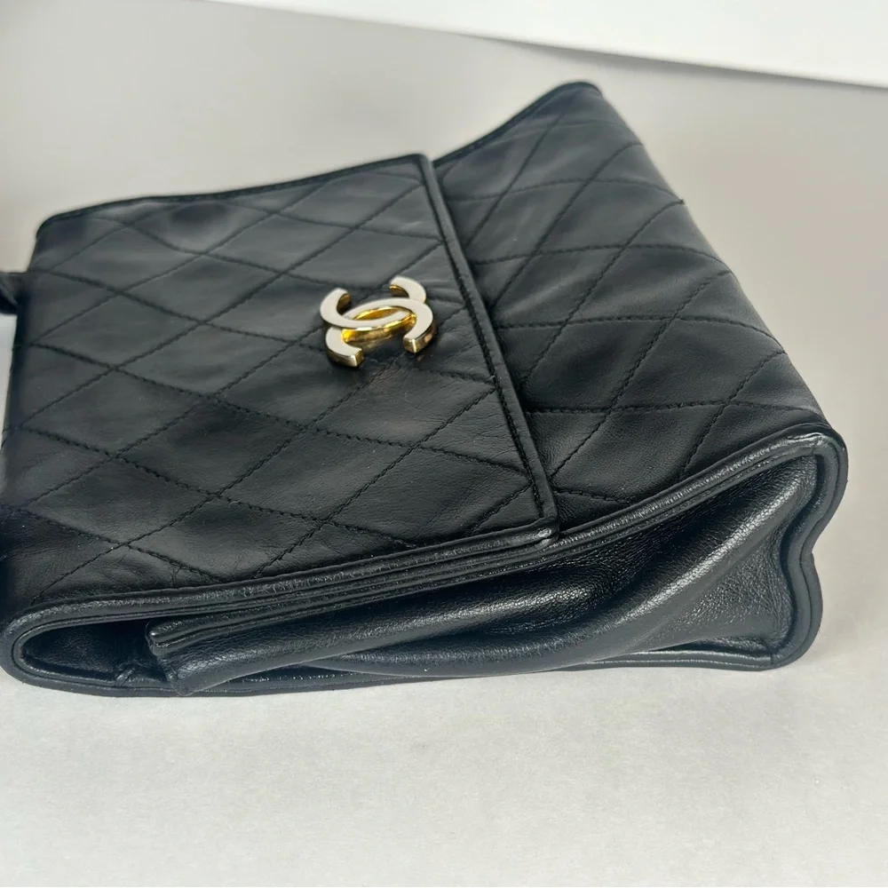 Authentic CHANEL Black Quilted Leather Crossbody Vintage